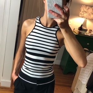 Bebe striped stretchy high neck tank top blouse / cami